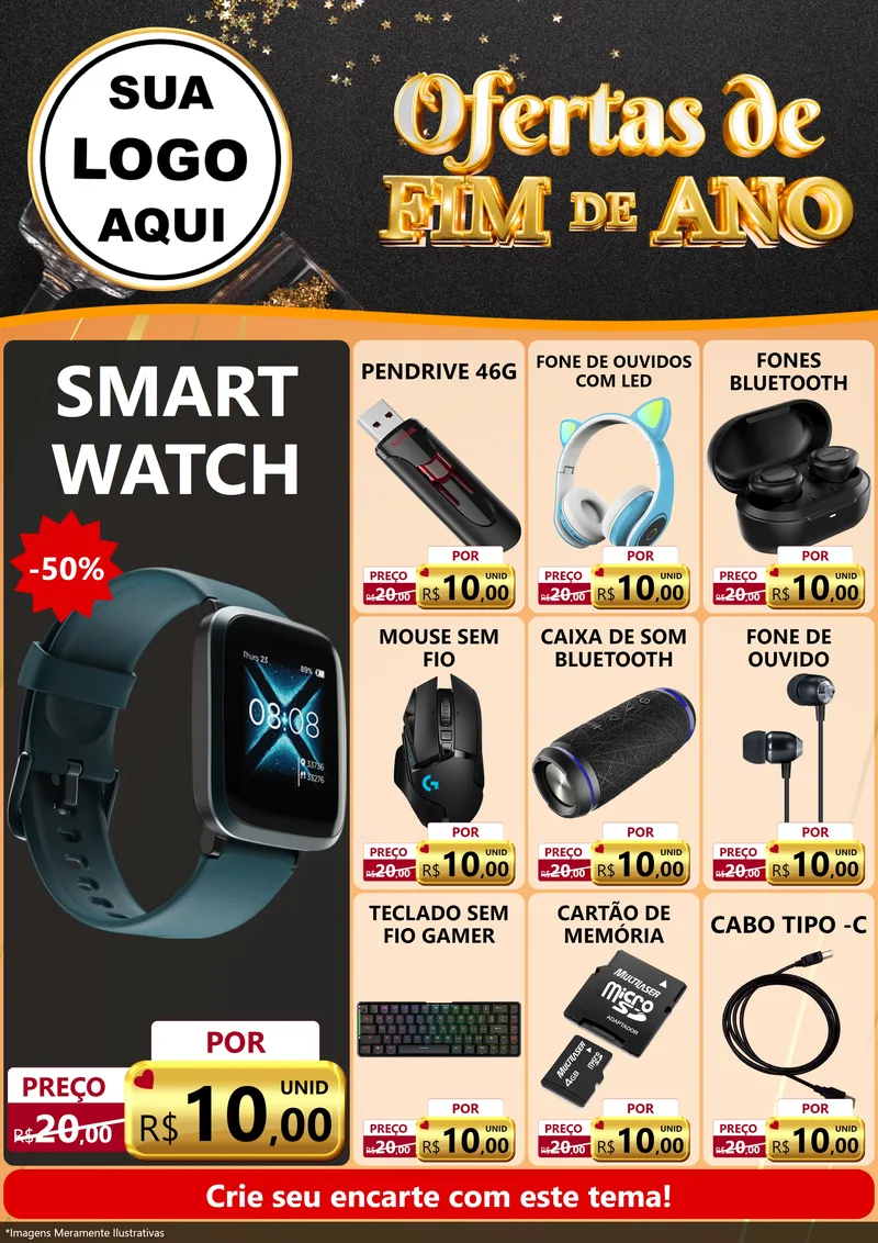 Modelo de Encarte para Encarte A4 Vertical com o tema Ofertas de Fim de Ano para Informática