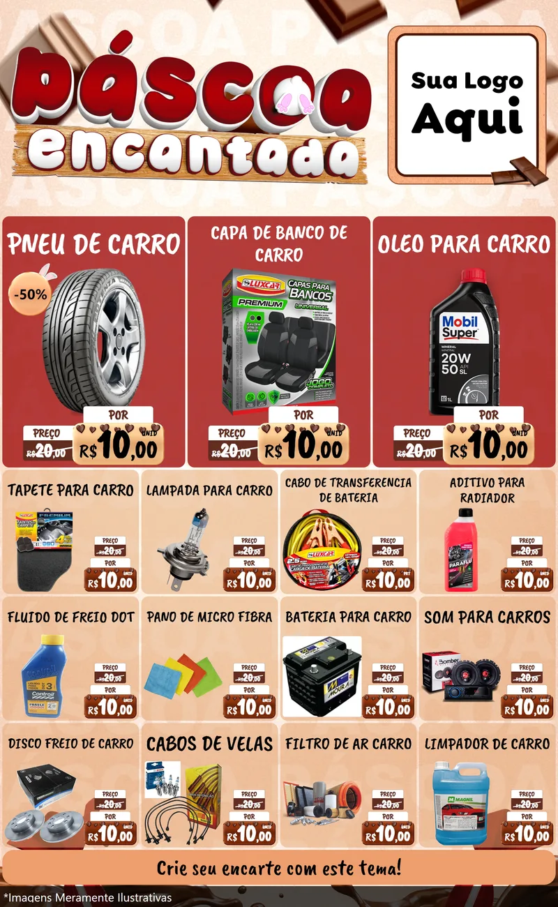 Modelo de Encarte para Encarte Grande com o tema Páscoa Encantada para Auto peças