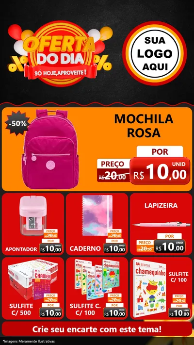 Modelo de Rede Social para Stories com o tema Oferta do Dia - Só hoje, Aproveite! para Papelaria