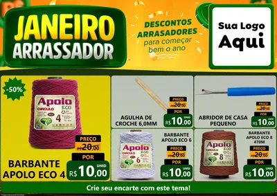 Modelo de Encarte para Encarte A4 Horizontal com o tema Janeiro Arrasador para Armarinho e Aviamentos