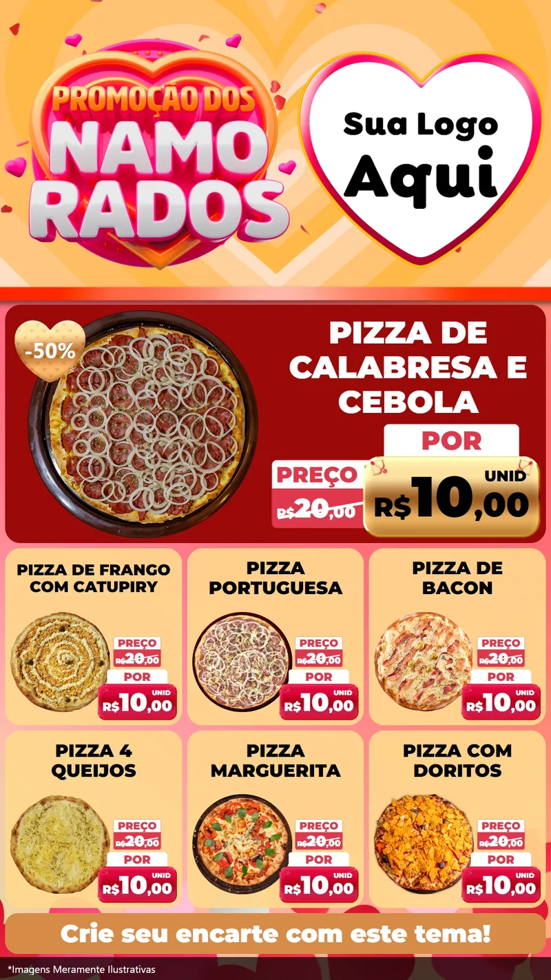 Modelo de Rede Social para Stories com o tema Promoção dos Namorados para Pizzaria