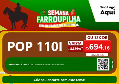 Modelo de Cartaz para Cartaz A4 Horizontal com o tema Semana Farroupilha - Uma Barbaridade de Ofertas para Concessionaria de Motos