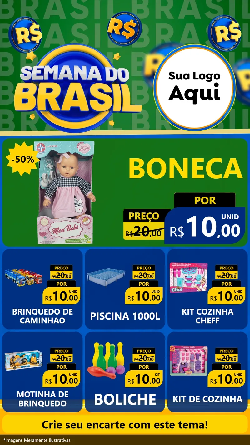 Modelo de Rede Social para Stories com o tema Semana Do Brasil para Brinquedos