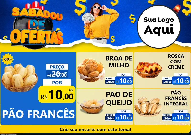 Modelo de Encarte para Encarte A4 Horizontal com o tema Sabadou de Ofertas para Padaria