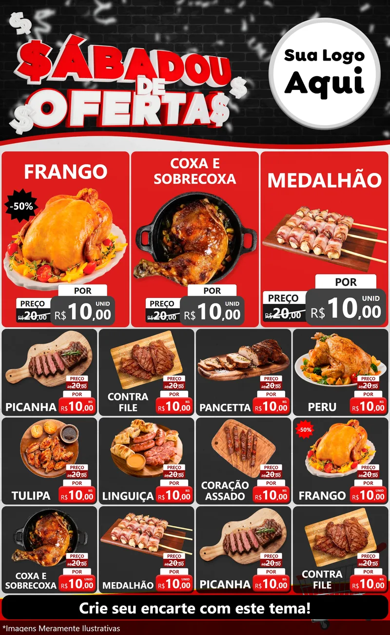 Modelo de Encarte para Encarte Grande com o tema Sabadou de Ofertas para Assados