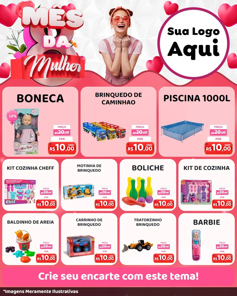 Modelo de Rede Social para Feed Instagram com o tema Mês da Mulher para Brinquedos
