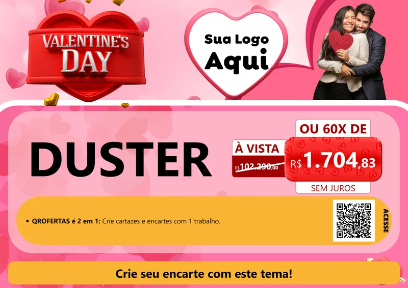 Modelo de Cartaz para Cartaz A4 Horizontal com o tema Valentine's Day para Concessionaria de Carros