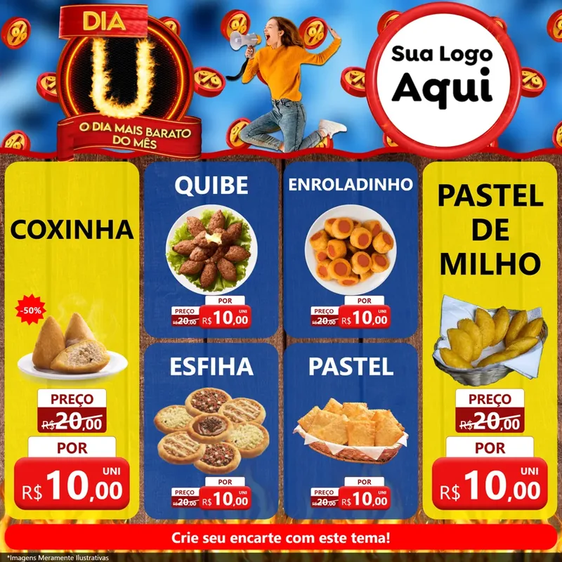 Modelo de Rede Social para Feed Facebook com o tema Dia U - O Dia Mais Barato Do Mês para Salgadaria