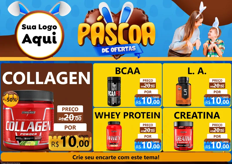 Modelo de Encarte para Encarte A4 Horizontal com o tema Páscoa de Ofertas para Suplementos alimentares