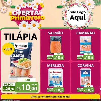 Modelo de Rede Social para Feed Facebook com o tema Ofertas de Primavera para Peixaria