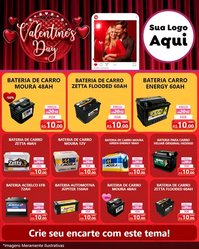 Modelo de Rede Social para Feed Instagram com o tema Valentine's Day para Baterias Elétricas