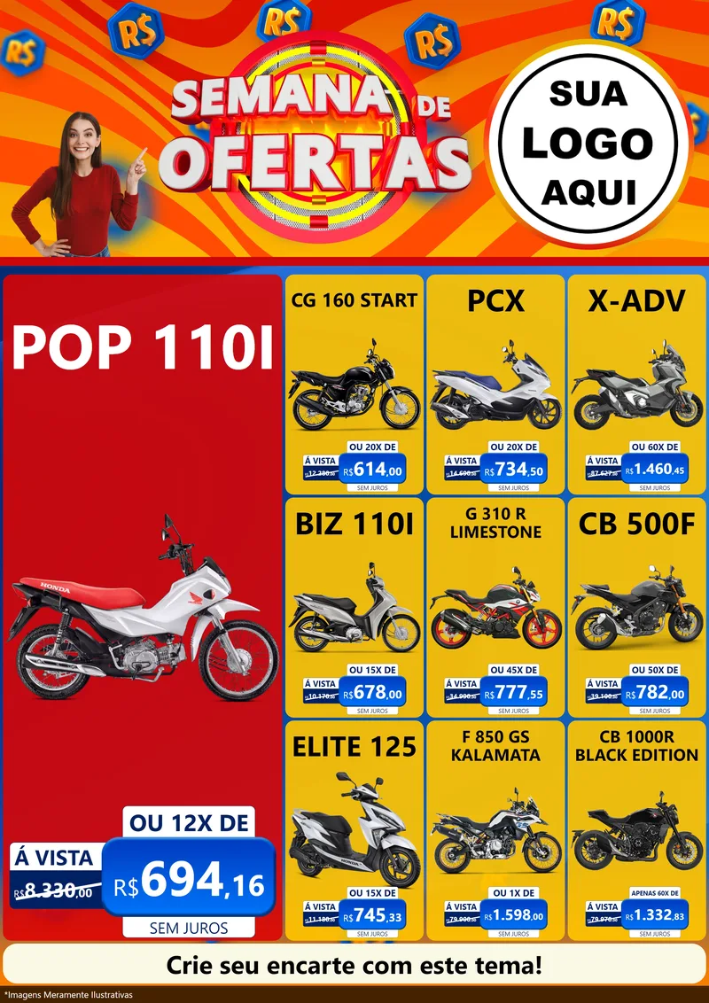 Modelo de Encarte para Encarte A4 Vertical com o tema Semana de Ofertas para Concessionaria de Motos