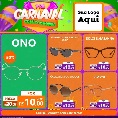 Modelo de Rede Social para Feed Facebook com o tema Pré-Carnaval Com Economia para Óticas