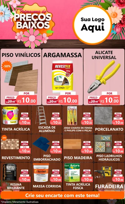 Modelo de Encarte para Encarte Grande com o tema Primavera de Preços Baixos para Material para Construção