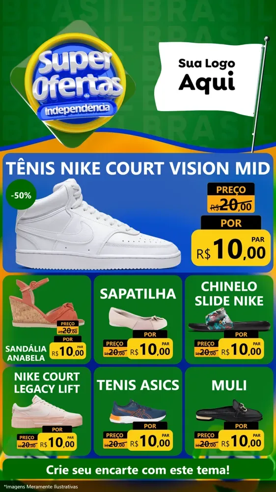 Modelo de Rede Social para Stories com o tema Super Ofertas de Independência para Calçados