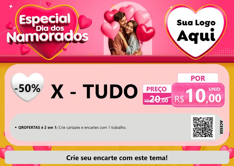 Modelo de Cartaz para Cartaz A4 Horizontal com o tema Especial Dia dos Namorados para Hamburgueria