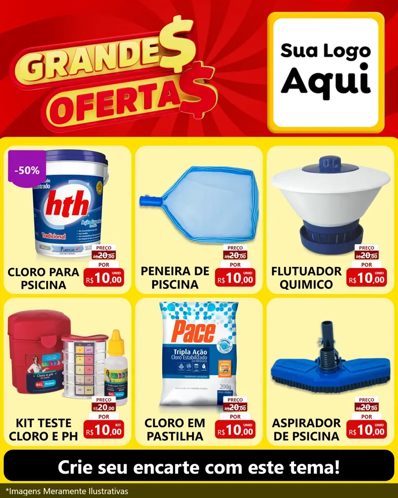 Modelo de Rede Social para Feed Instagram com o tema Grandes Ofertas para Produtos para Piscina