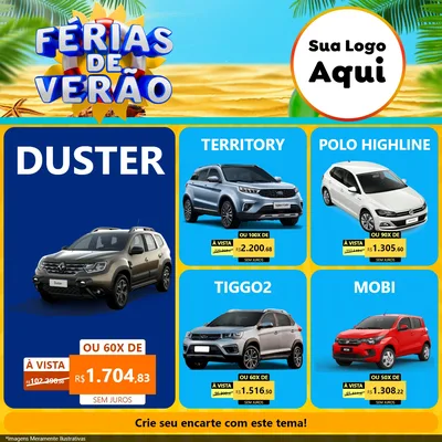 Modelo de Rede Social para Feed Facebook com o tema Férias de Verão para Concessionaria de Carros