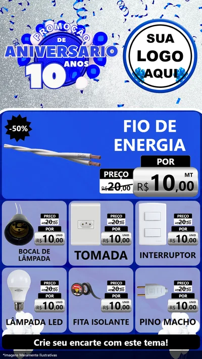 Modelo de Rede Social para Stories com o tema Promoção de Aniversário - 10 Anos para Materiais Elétricos