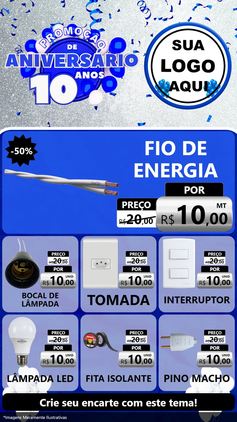 Modelo de Rede Social para Stories com o tema Promoção de Aniversário - 10 Anos para Materiais Elétricos