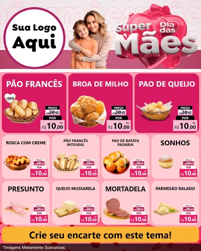 Modelo de Rede Social para Feed Instagram com o tema Super Dia Das Mães para Padaria