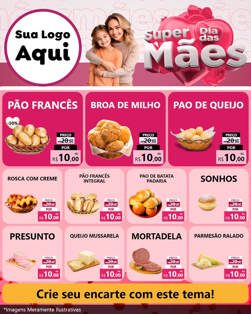 Modelo de Rede Social para Feed Instagram com o tema Super Dia Das Mães para Padaria