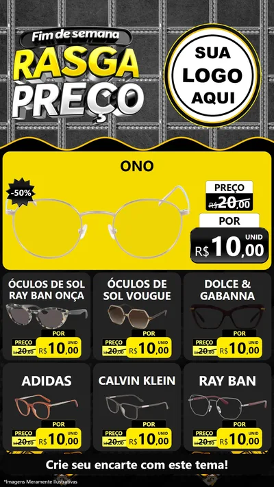 Modelo de Rede Social para Stories com o tema Fim de Semana Rasga Preço para Óticas