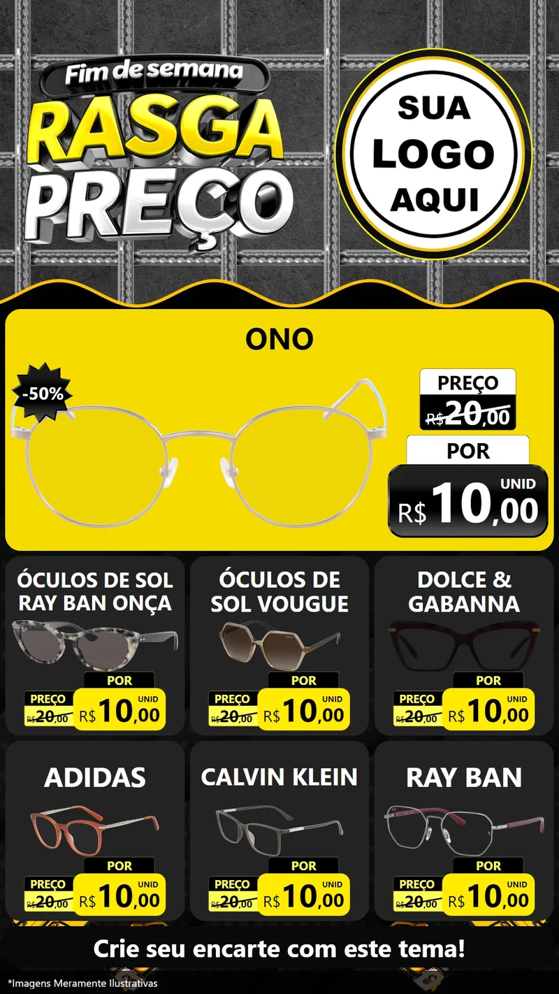 Modelo de Rede Social para Stories com o tema Fim de Semana Rasga Preço para Óticas