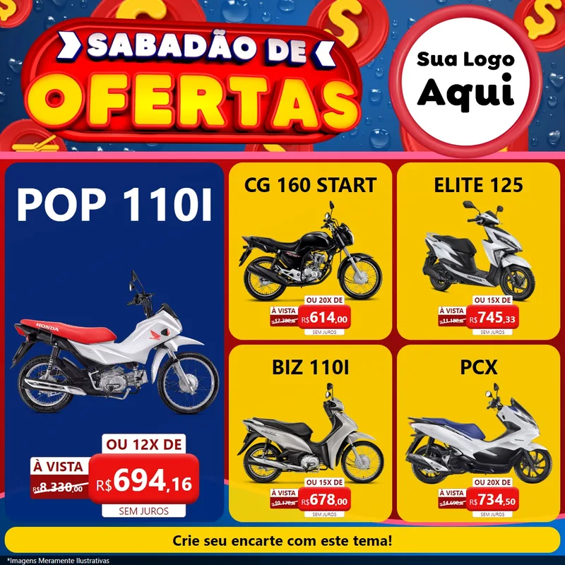 Modelo de Rede Social para Feed Facebook com o tema Sabadão de Ofertas para Concessionaria de Motos