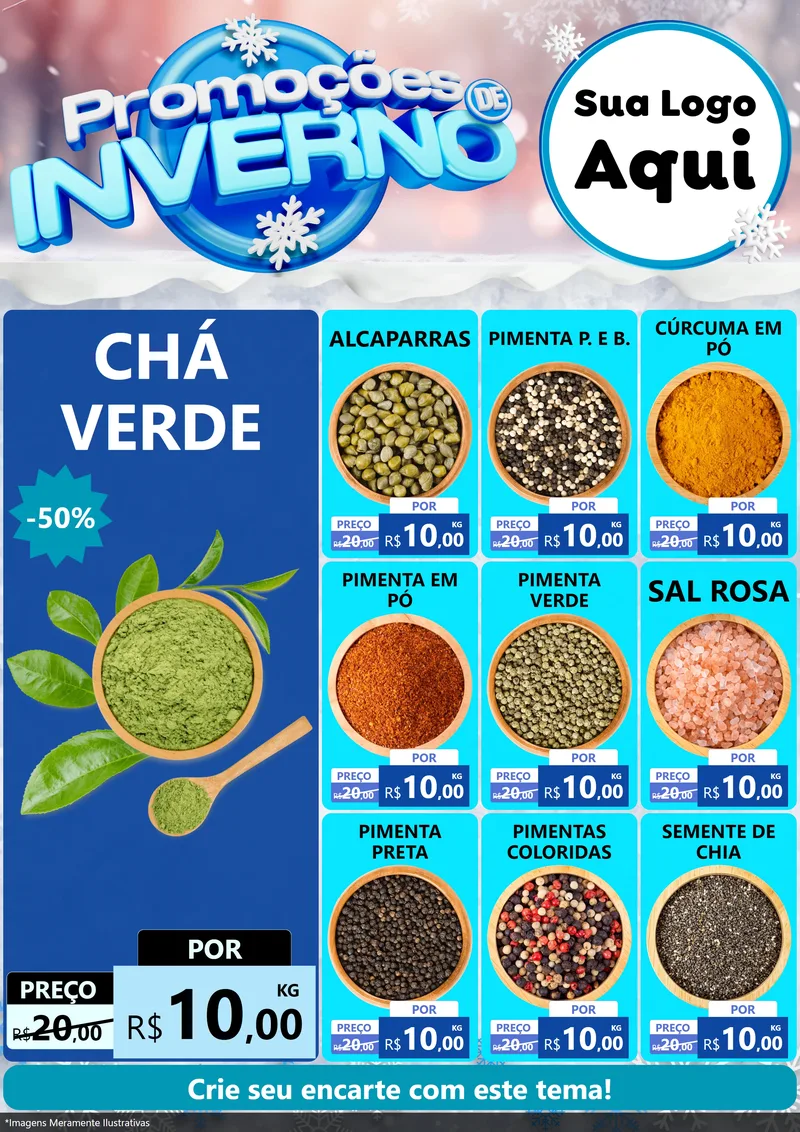 Modelo de Encarte para Encarte A4 Vertical com o tema Promoções de Inverno para Produtos Naturais