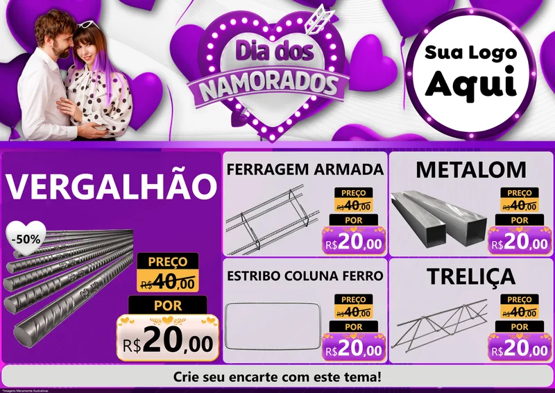 Modelo de Encarte para Encarte A4 Horizontal com o tema Dia dos Namorados para Ferragens