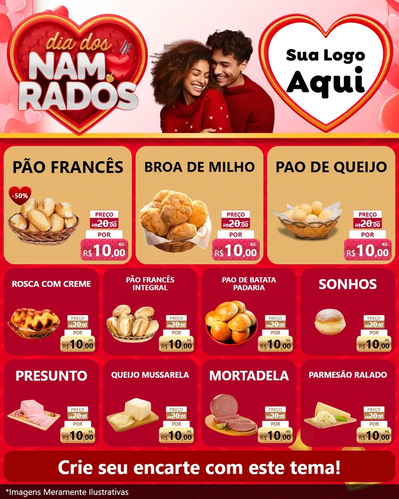 Modelo de Rede Social para Feed Instagram com o tema Dia dos Namorados para Padaria