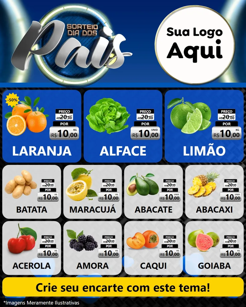 Modelo de Rede Social para Feed Instagram com o tema Sorteio Dia Dos Pais para Hortifrúti