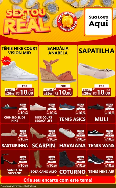 Modelo de Encarte para Encarte Grande com o tema Sextou do Real para Calçados
