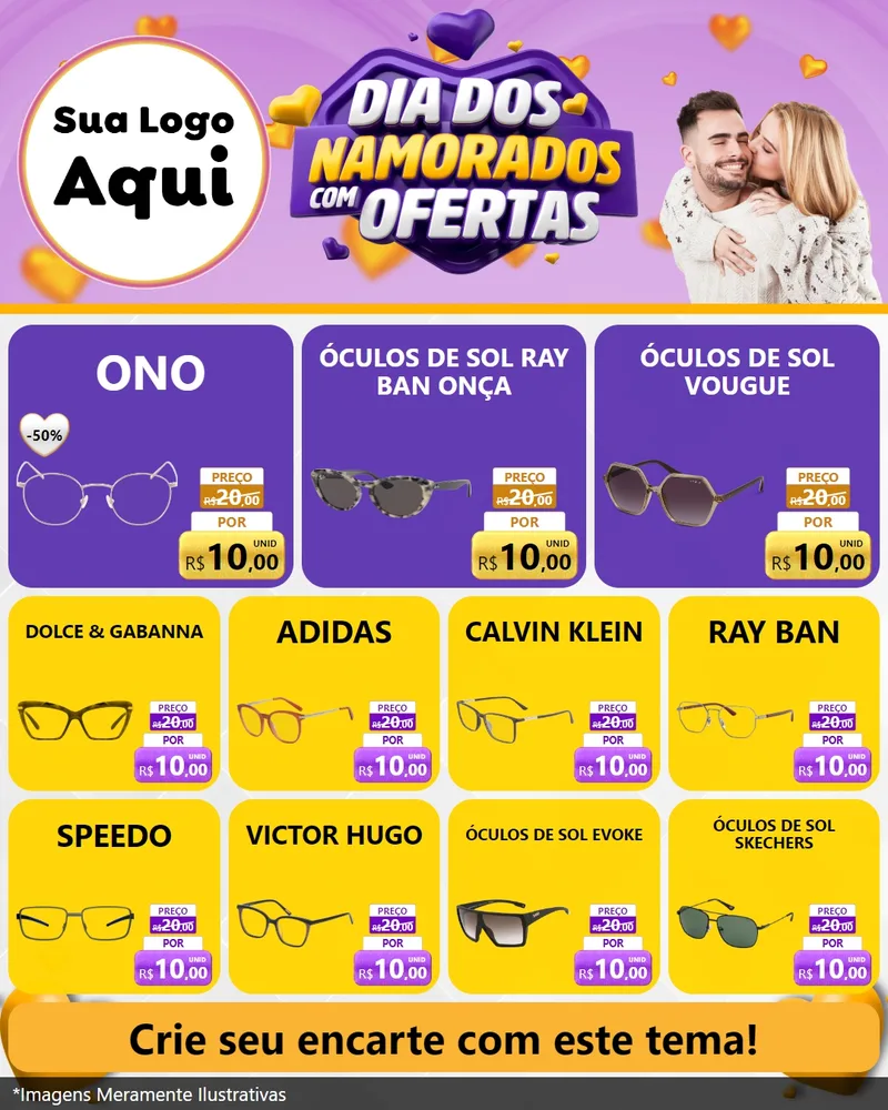 Modelo de Rede Social para Feed Instagram com o tema Dia Dos Namorados Com Ofertas para Óticas