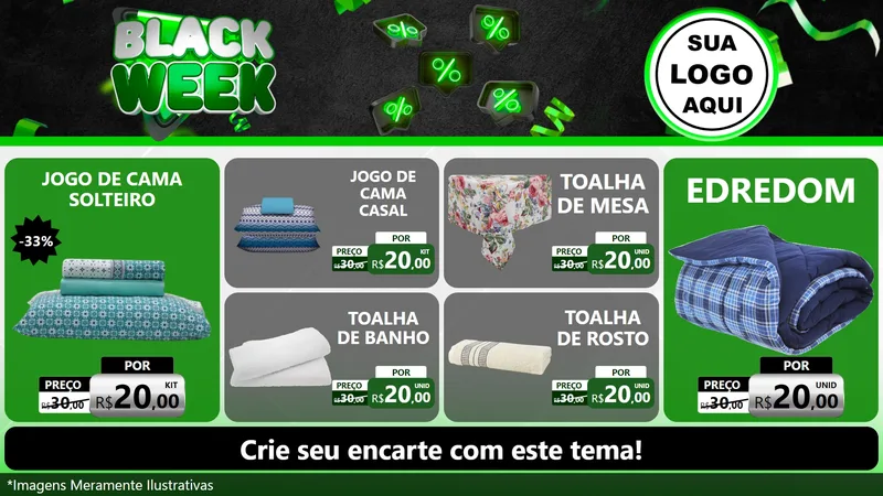 Modelo de TV para TV Horizontal com o tema Black Week para Cama, Mesa e Banho