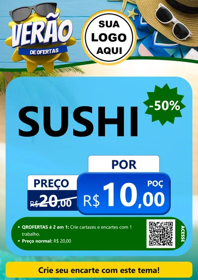Modelo de Cartaz para Cartaz A4 Vertical com o tema Verão de Ofertas para Comida japonesa