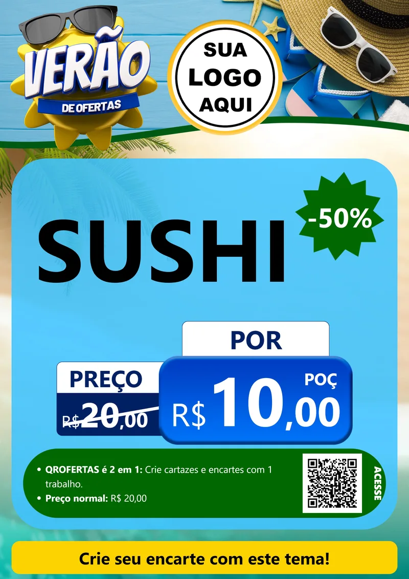 Modelo de Cartaz para Cartaz A4 Vertical com o tema Verão de Ofertas para Comida japonesa