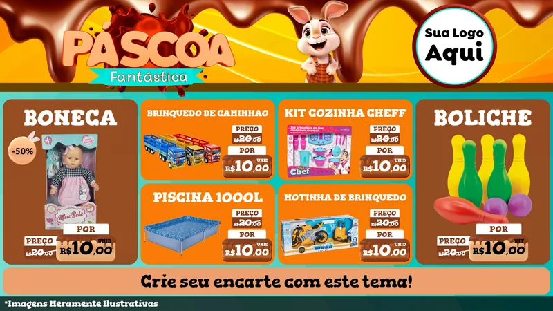 Modelo de TV para TV Horizontal com o tema Páscoa Fantástica para Brinquedos