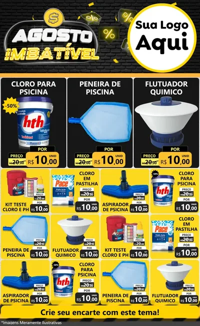 Modelo de Encarte para Encarte Grande com o tema Agosto Imbatível para Produtos para Piscina