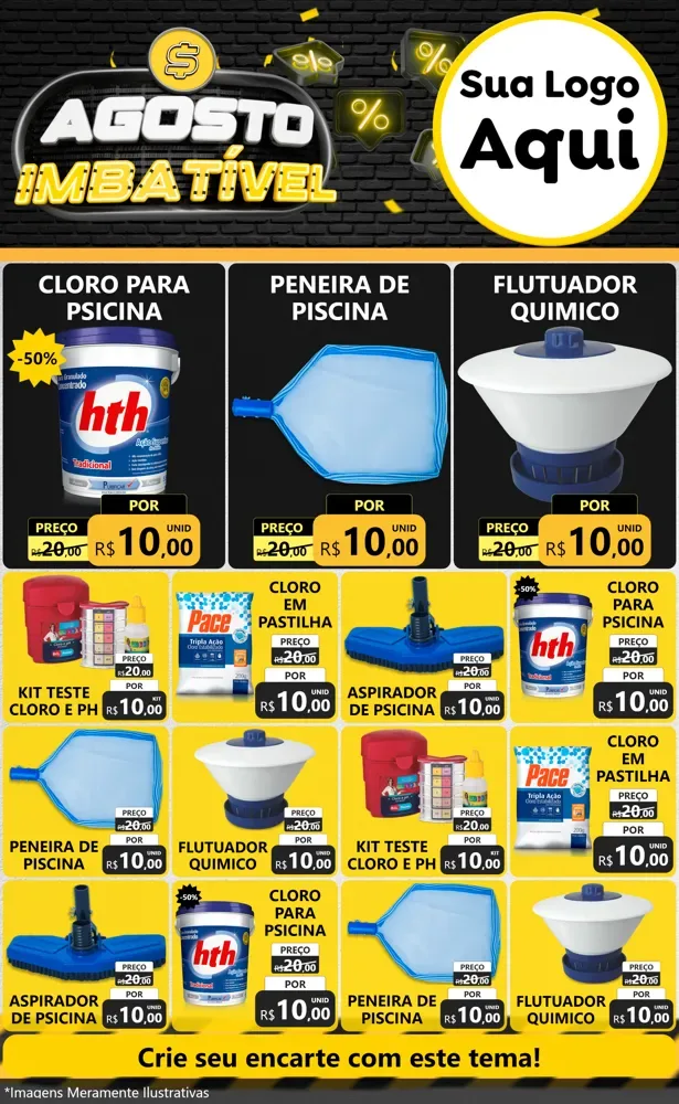 Modelo de Encarte para Encarte Grande com o tema Agosto Imbatível para Produtos para Piscina