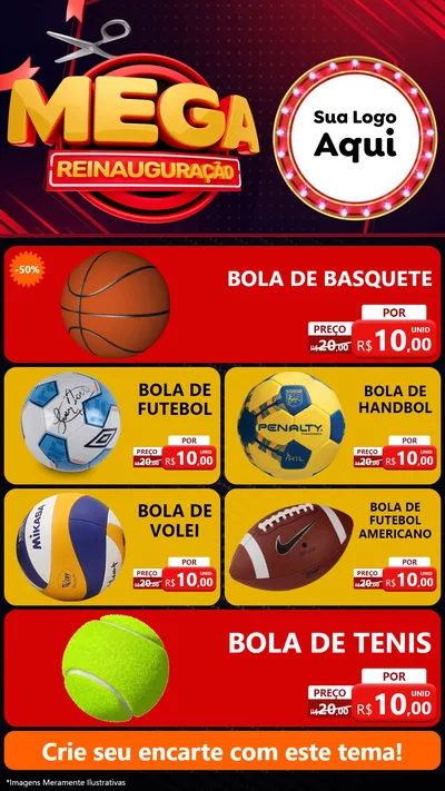 Modelo de TV para TV Vertical com o tema Mega Reinauguração para Artigos Esportivos