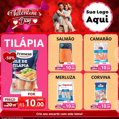 Modelo de Rede Social para Feed Facebook com o tema Valentine's Day para Peixaria