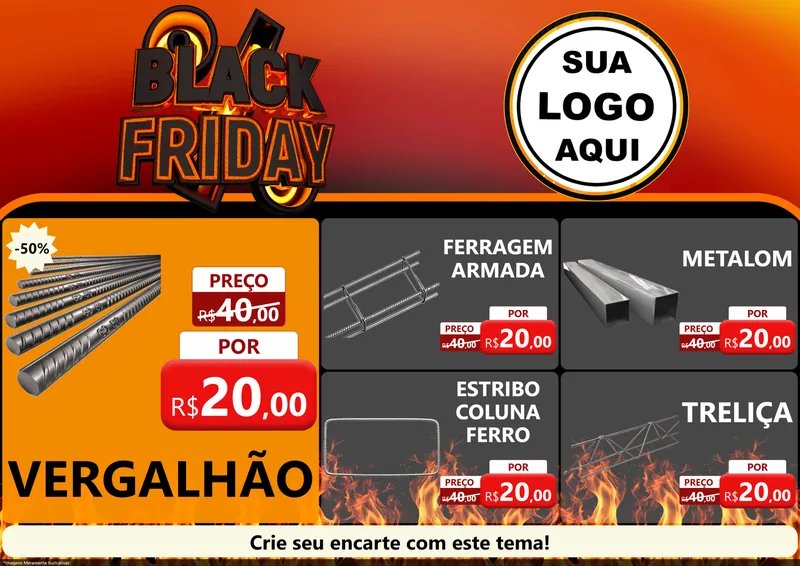 Modelo de Encarte para Encarte A4 Horizontal com o tema Black Friday para Ferragens