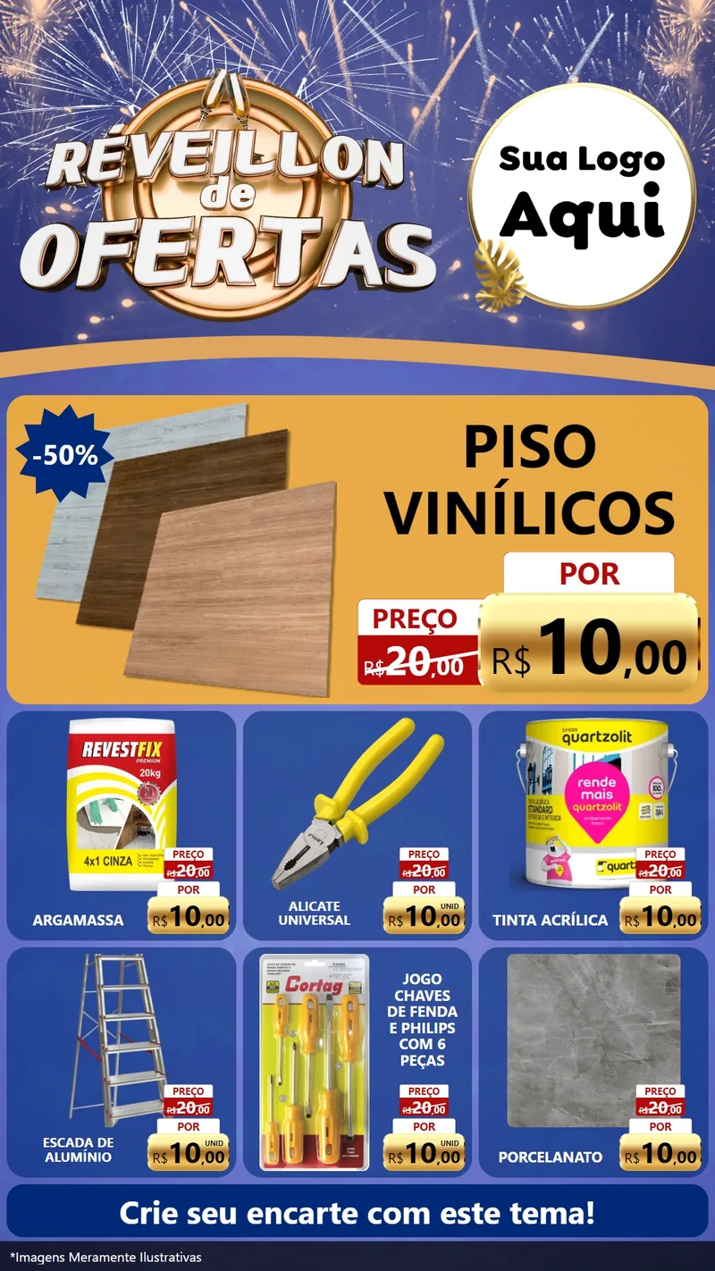 Modelo de Rede Social para Stories com o tema Réveillon de Ofertas para Material para Construção