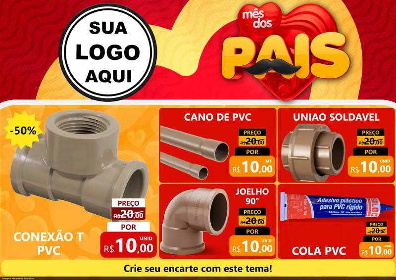 Modelo de Encarte para Encarte A4 Horizontal com o tema Mês Dos Pais para Tubos e conexões