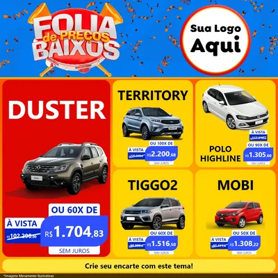 Modelo de Rede Social para Feed Facebook com o tema Folia de Preços Baixos para Concessionaria de Carros