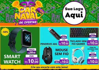 Modelo de Encarte para Encarte A4 Horizontal com o tema Carnaval de Ofertas para Informática