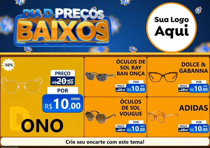 Modelo de Encarte para Encarte A4 Horizontal com o tema Dia D Preço Baixo para Óticas