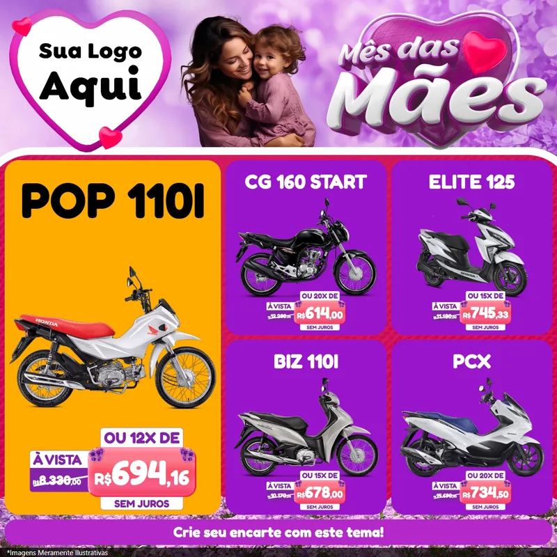 Modelo de Rede Social para Feed Facebook com o tema Mês das Mães para Concessionaria de Motos